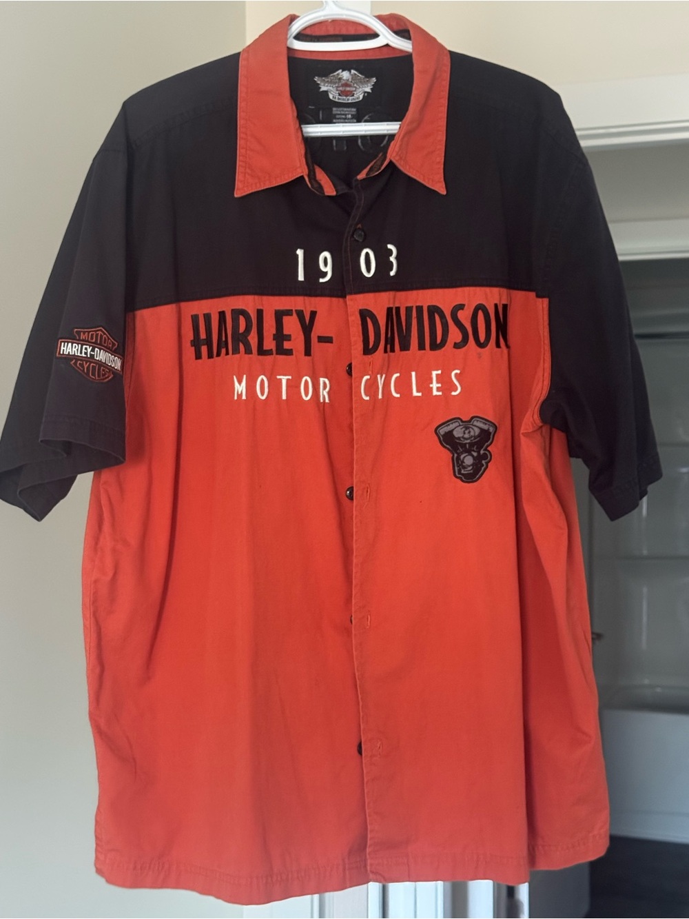 Harley-Davidson Two-Tone Black & Orange Button-Up Shirt